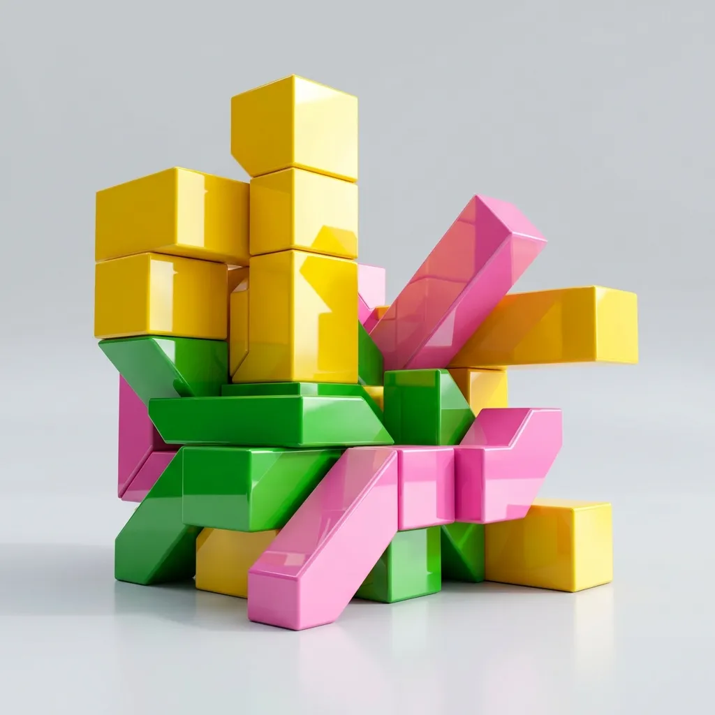 Modular 3D construction graphic suggesting construction and precision